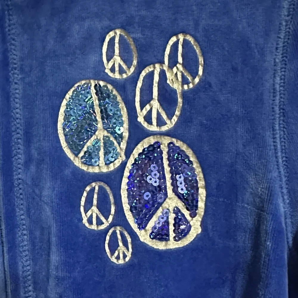 Justice Royal Blue Velour Tracksuit with Peace Signs, Size 12